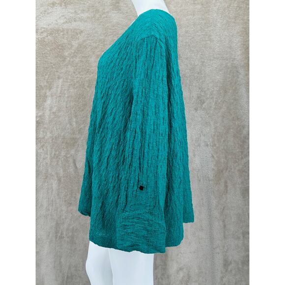 Ali Miles Top Women 3X Green Sheer Textured Tunic Stretch Artsy V-Neck Lagenlook - Picture 4 of 10